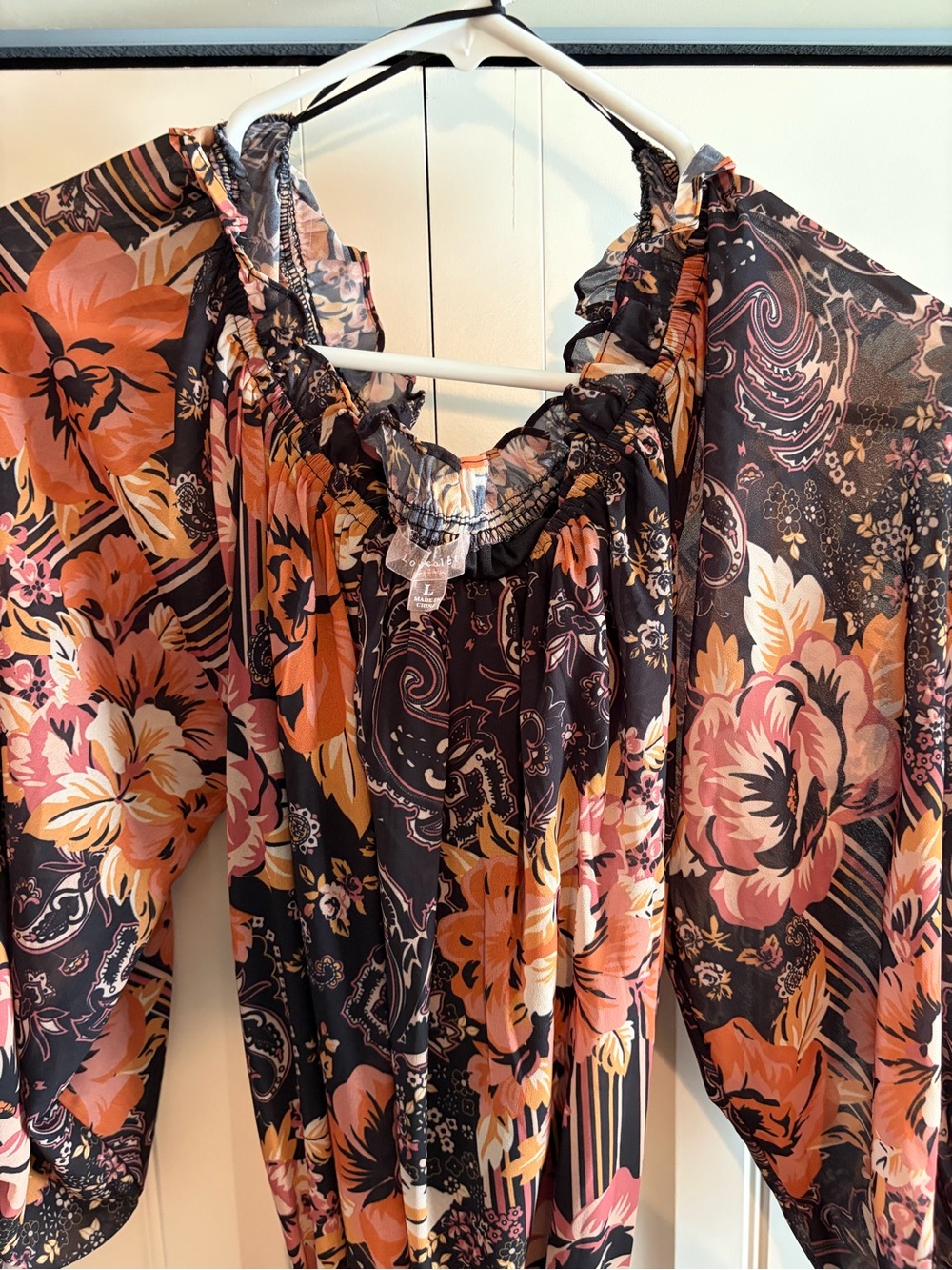 Baltic Born Floral Off-Shoulder Tunic in Black and Peach